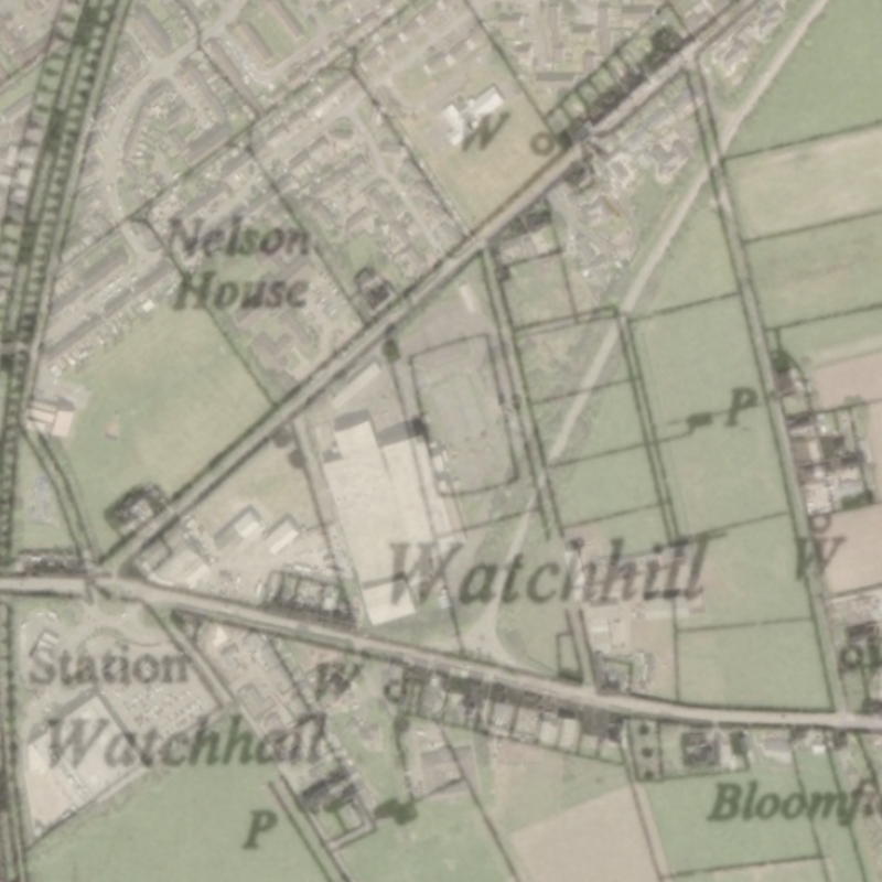 OS 1:25,000, 1945-65, merged with present day aerial photo showing the historic ground and the light industrial building and car park located on top of it 